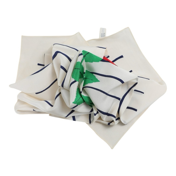 Christian Dior Vintage Striped Rose Silk Scarf Size 21” White Blue Red - Picture 5 of 9